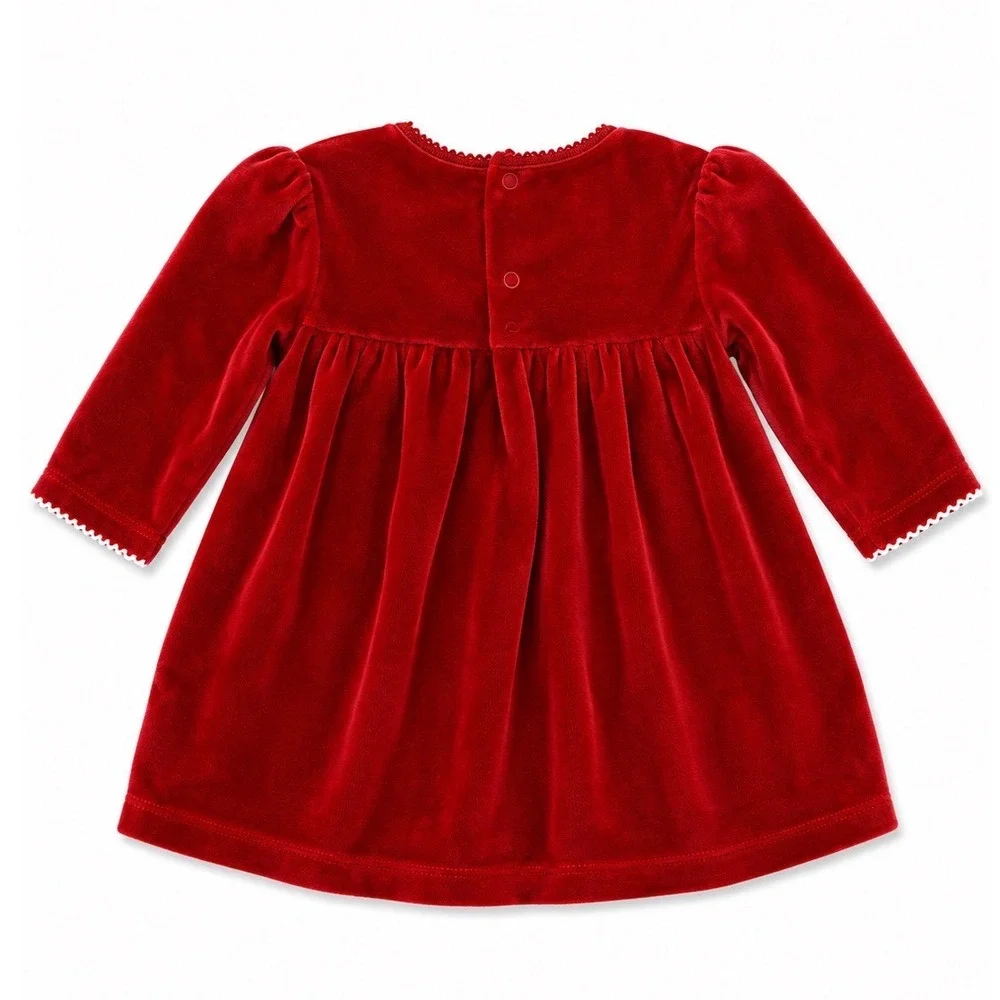 Kissy Kissy Baby Girl 9M Red Velvet Christmas Dress White Bow Holiday Party Xmas